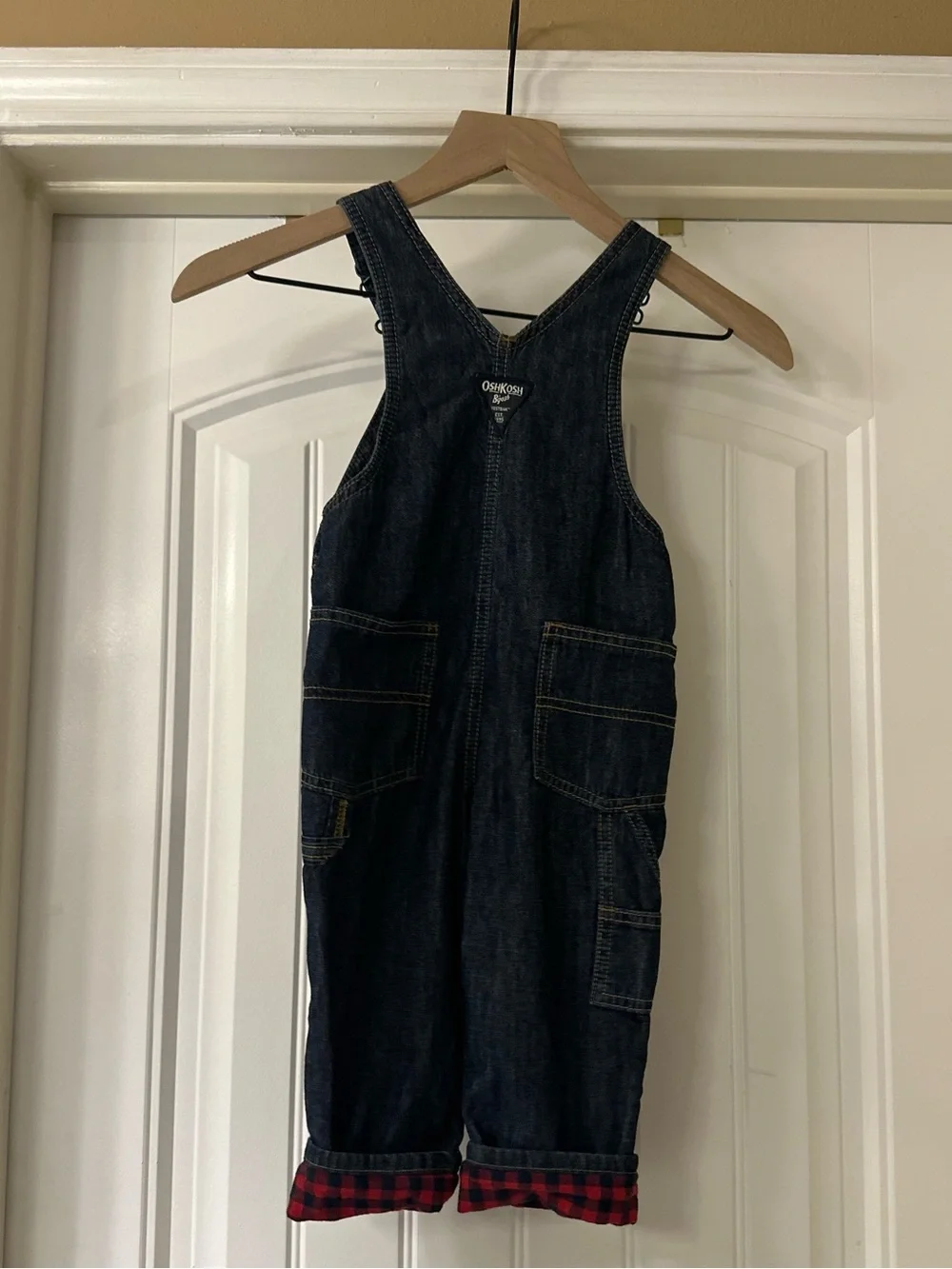 2 t boy OshKosh Buffalo Check Overalls EUC